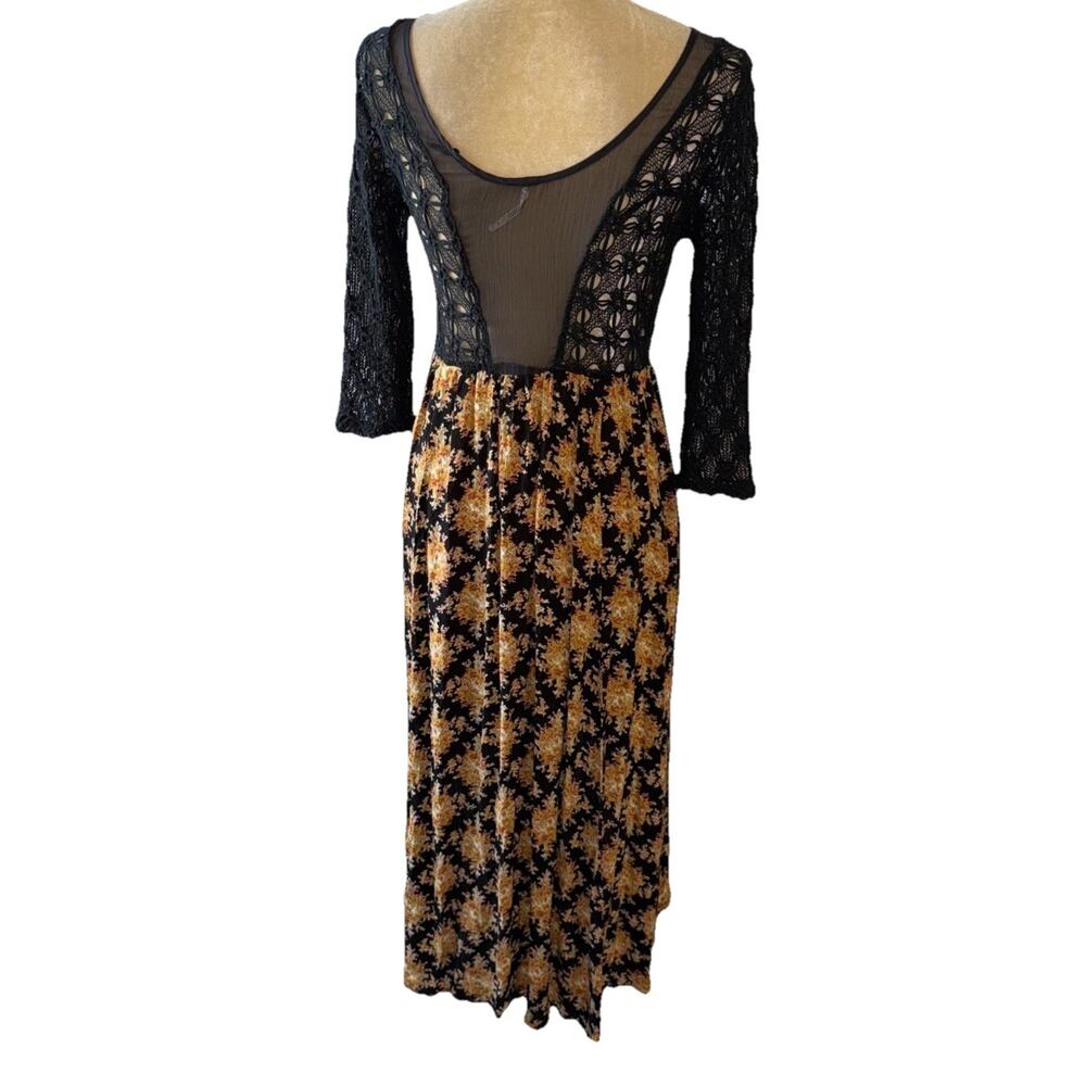 Free People Lonesome Dove High Low Black Floral Dress Size 6 - Picture 7 of 12